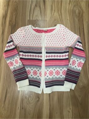 Gymboree Girls Fair Isle Button Cardigan - White, Pink, Gray, Navy